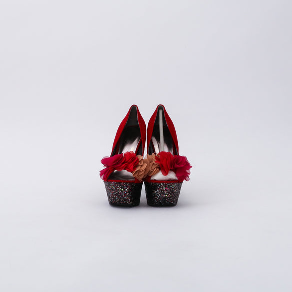 Hot Red Floral High Heels
