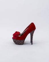Hot Red Floral High Heels