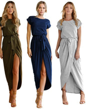 O-Neck Short Sleeved Split Dress