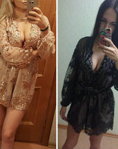 Deep V Neck Long Sleeve Jumpsuit