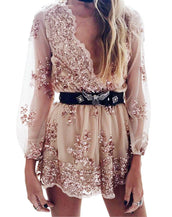 Deep V Neck Long Sleeve Jumpsuit