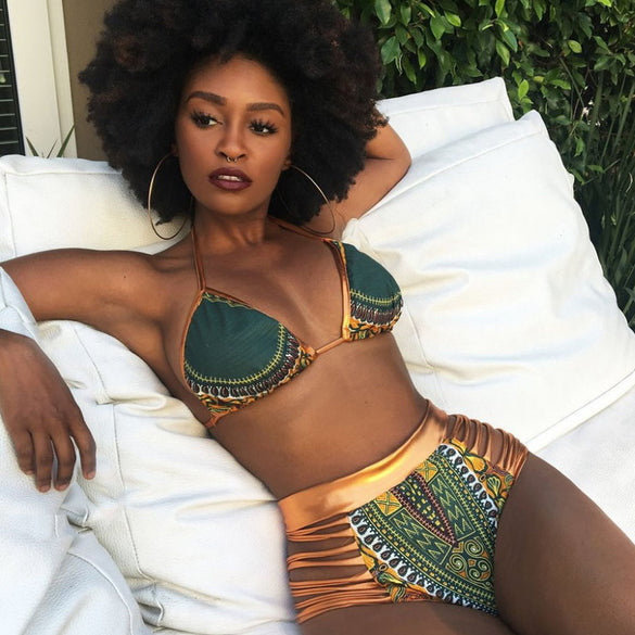 Geometric High Waist Women Swim Suit