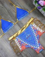 Geometric High Waist Women Swim Suit