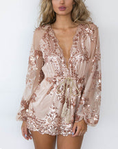 Deep V Neck Long Sleeve Jumpsuit