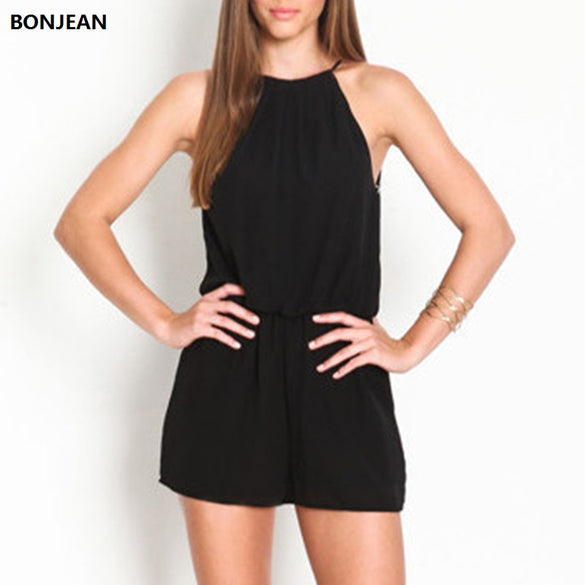 Rompers Casual Black Sleeveless Jumpsuit