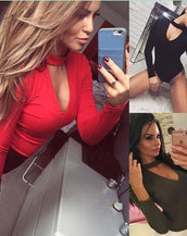 Choker Deep V Neck Body Suit