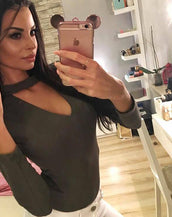 Choker Deep V Neck Body Suit