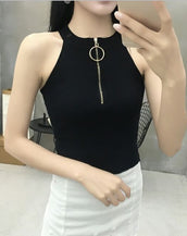 Knitted Camisole Cropped Sleeveless FemaleT-shirts