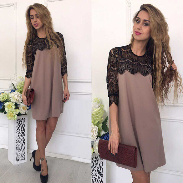 Stitching Hollow Out Straight Mini Dress