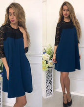 Stitching Hollow Out Straight Mini Dress