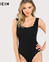Scallop Trim Tank Women Bodysuit