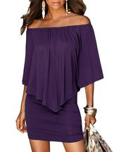 Slash Neck Women Mini Dress