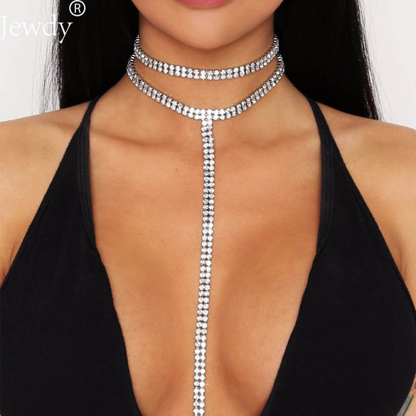 Rhinestone Double Choker Necklace for Women