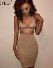 Halter Deep V Neck Dress