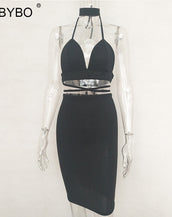 Halter Deep V Neck Dress