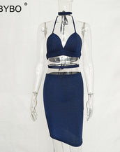 Halter Deep V Neck Dress