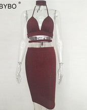 Halter Deep V Neck Dress