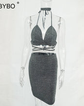 Halter Deep V Neck Dress