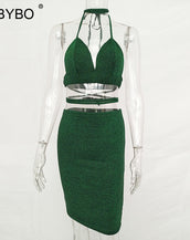 Halter Deep V Neck Dress