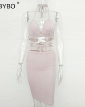 Halter Deep V Neck Dress