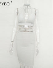 Halter Deep V Neck Dress