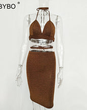 Halter Deep V Neck Dress