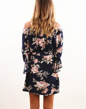 Off Shoulder Floral Print Chiffon Dress