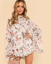Exaggerated Flare Sleeve Women Playsuit