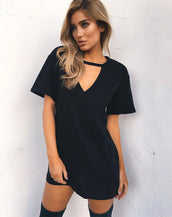 V Neck Cotton Loose Dress