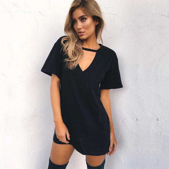 V Neck Cotton Loose Dress