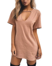 V Neck Cotton Loose Dress
