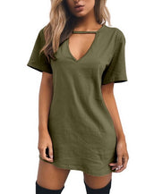 V Neck Cotton Loose Dress