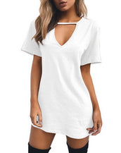V Neck Cotton Loose Dress