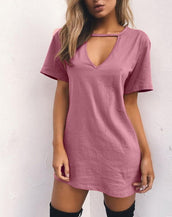 V Neck Cotton Loose Dress