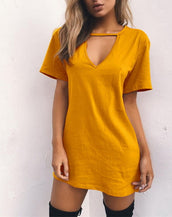 V Neck Cotton Loose Dress