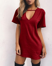 V Neck Cotton Loose Dress