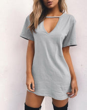 V Neck Cotton Loose Dress