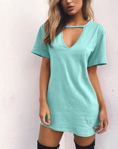 V Neck Cotton Loose Dress