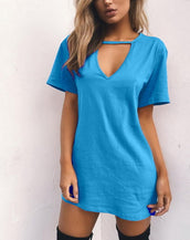 V Neck Cotton Loose Dress