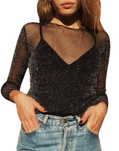 Long Sleeve Sheer Mesh Tops for Ladies