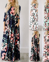 Floral Print Long Dress Women Dress