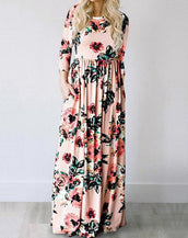 Floral Print Long Dress Women Dress