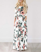 Floral Print Long Dress Women Dress