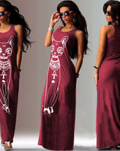 Floral Print Long Dress Women Dress