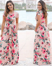 Floral Print Long Dress Women Dress