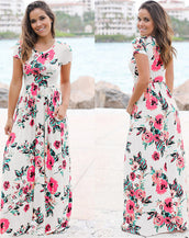 Floral Print Long Dress Women Dress