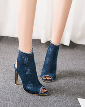 Denim Thin Heel Women Pumps