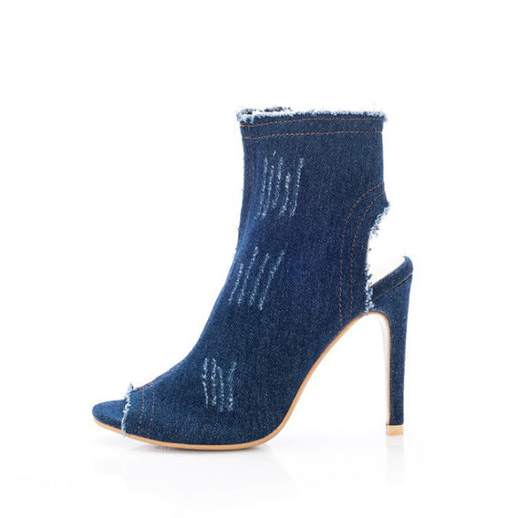 Denim Thin Heel Women Pumps