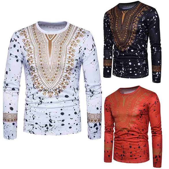 African Print Long Sleeved Men T-shirt
