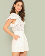 Round Neck Cap Sleeve Women Jumpsuit